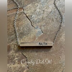 Stylish Floating Faith Bar Charm Silver Necklace